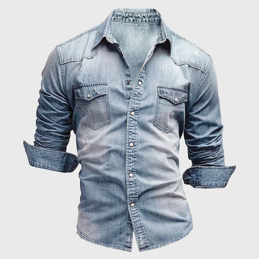 Men's Long Sleeve Button Front Shirt With Chest Pockets - Fashinoza