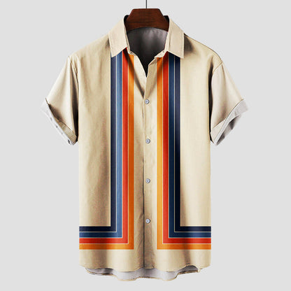 Men's Short Sleeve Striped Button Down Shirt - Fashinoza