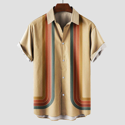 Men's Short Sleeve Striped Button Down Shirt