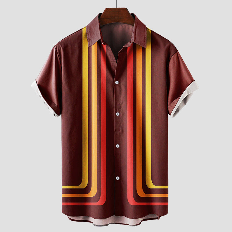 Men's Short Sleeve Striped Button Down Shirt