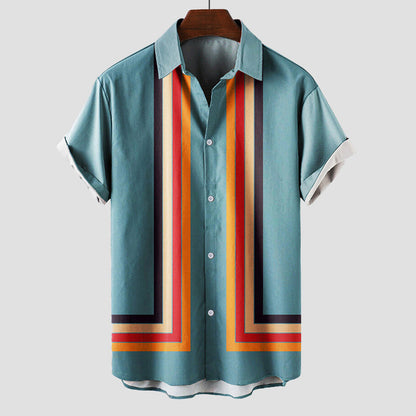 Men's Short Sleeve Striped Button Down Shirt