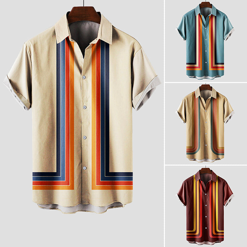 Men's Short Sleeve Striped Button Down Shirt