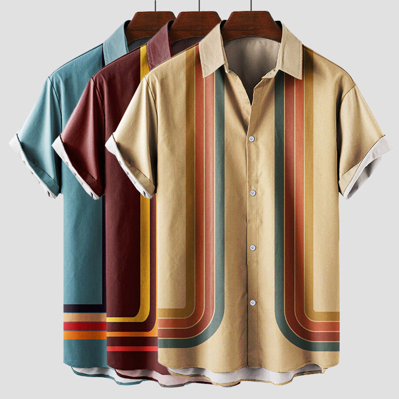 Men's Short Sleeve Striped Button Down Shirt