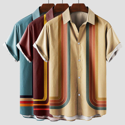 Men's Short Sleeve Striped Button Down Shirt