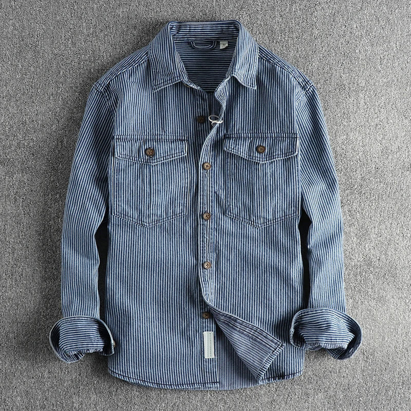 Men's Long Sleeve Stripe Shirt - Fashinoza