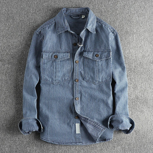 Men's Long Sleeve Stripe Shirt - Fashinoza
