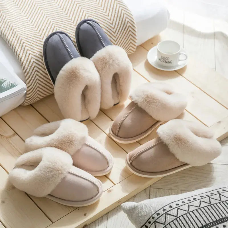 Men Women Velvet Slippers Thick Sole Non-Slip Comfort - 
Fashinoza