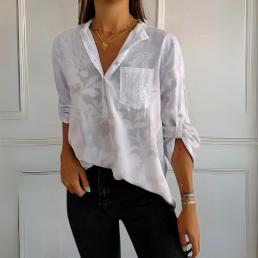 Women's Sheer Button Front Blouse - Fashinoza