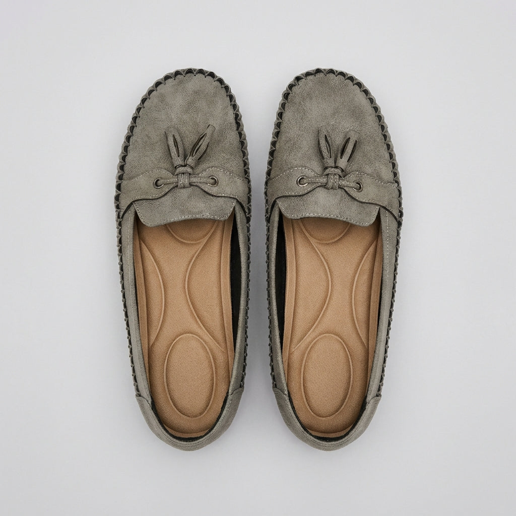 Suede Slip-On Loafers Moccasin Stitching Brown