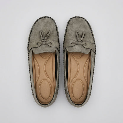 Suede Slip-On Loafers Moccasin Stitching Brown