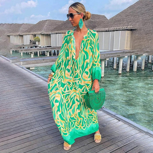 Women's Abstract Print Beach Cover Up Loose Fit - Fashinoza