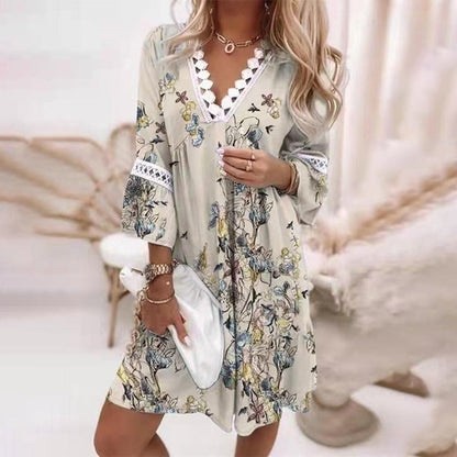 Women's Boho Printed Mini Dress Evening