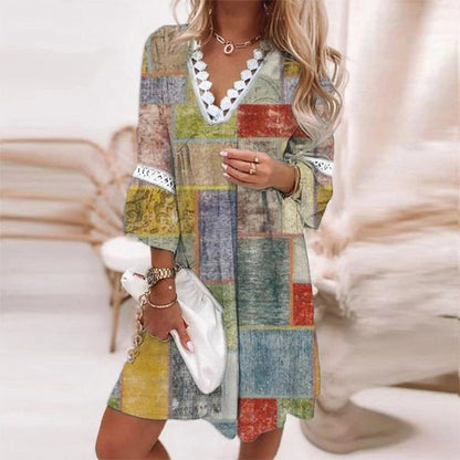 Women's Boho Printed Mini Dress Evening