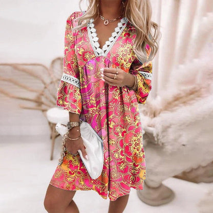 Women's Boho Printed Mini Dress Evening