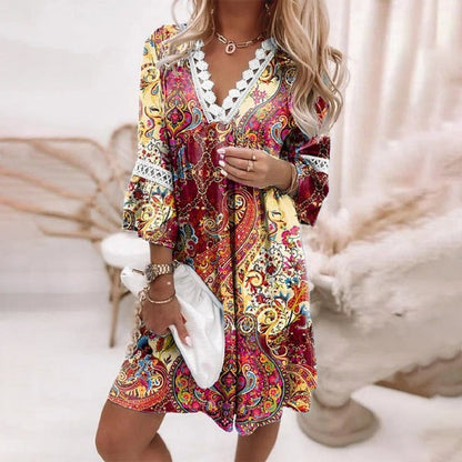 Women's Boho Printed Mini Dress Evening
