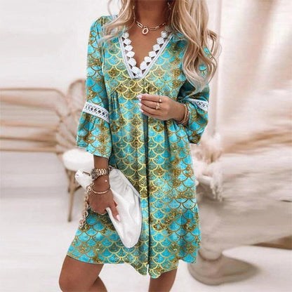 Women's Boho Printed Mini Dress Evening