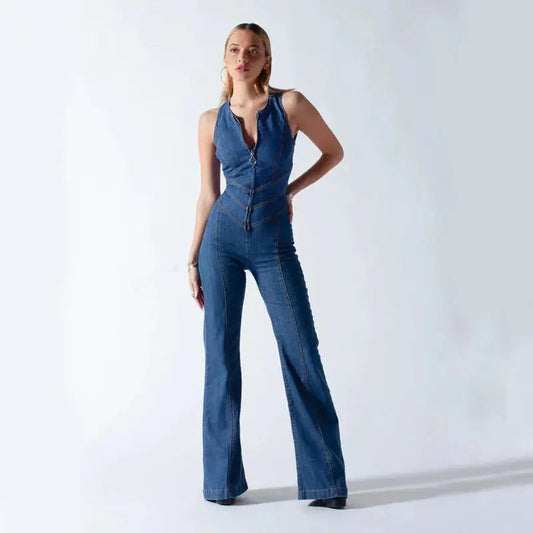 Women's Denim Jumpsuit Comfortable Blue - 
Fashinoza