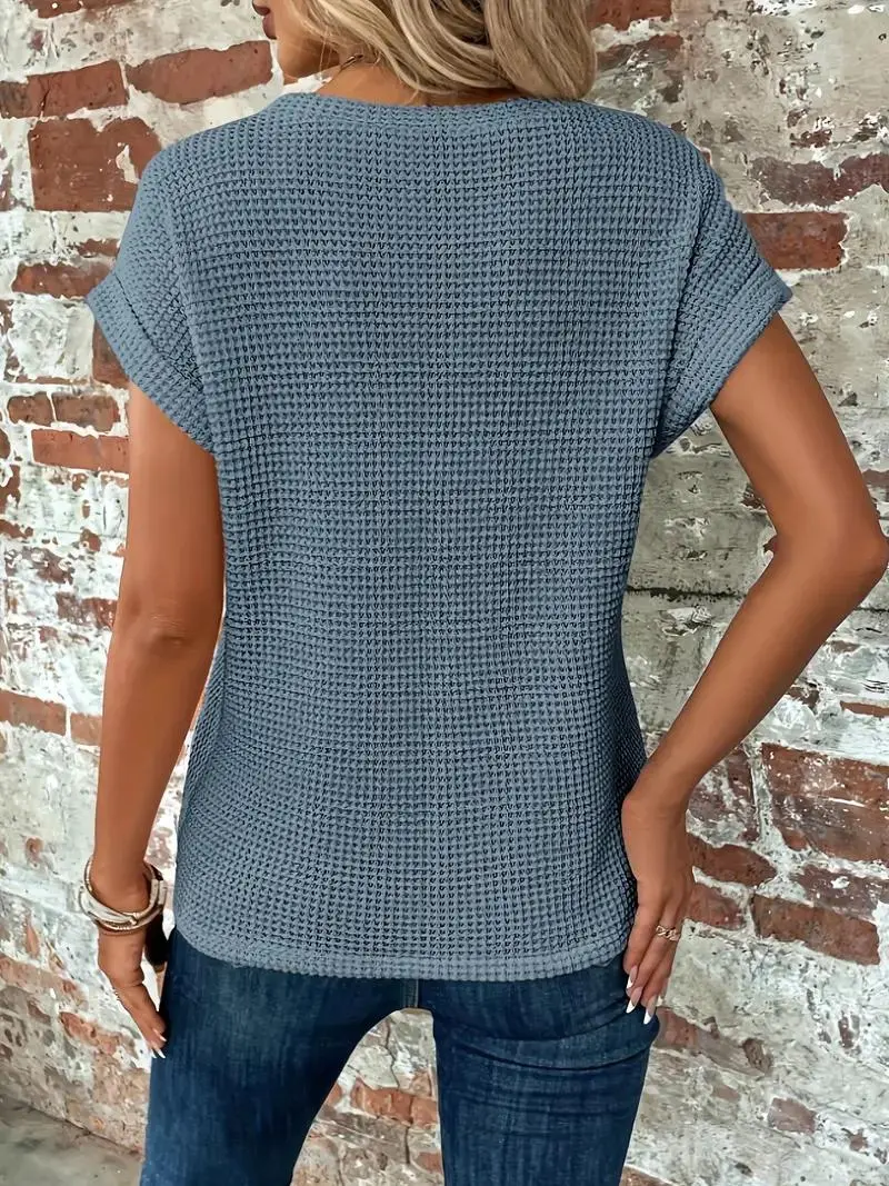 Twist-Hem Waffle Tee for Women – Effortless Style & Comfort-Caliboot
