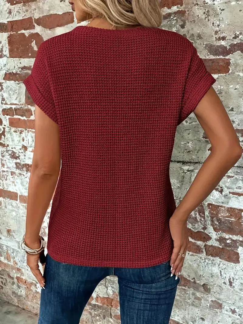 Twist-Hem Waffle Tee for Women – Effortless Style & Comfort-Caliboot