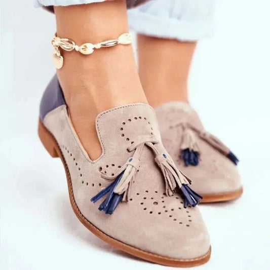 Women's Two-Tone Loafers Comfortable Tassel Detail - 
Fashinoza
