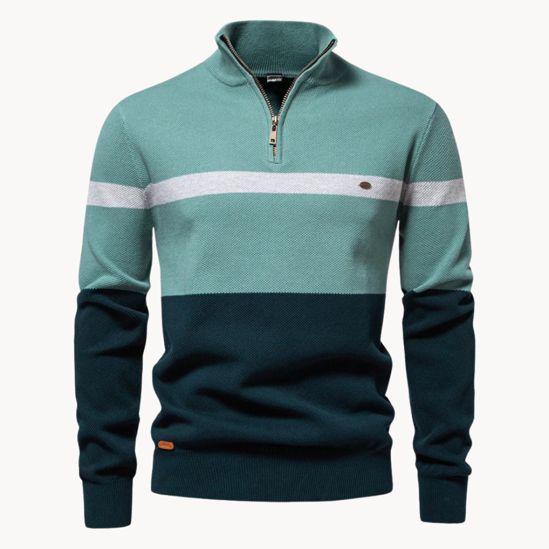 Men's Color Block Quarter-Zip Sweater Soft Casual Grey