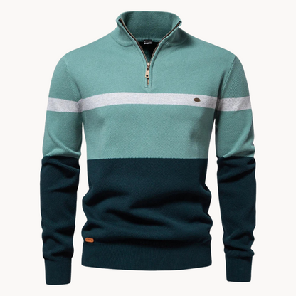 Men's Color Block Quarter-Zip Sweater Soft Casual Grey