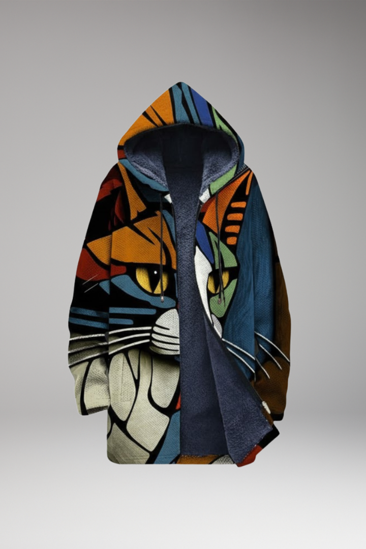 Unisex Hooded Cardigan Zipper Printed - 
Fashinoza