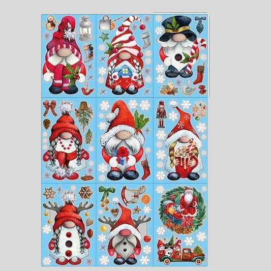 Large Window Cling Stickers Santa Theme 9 Sheets - Fashinoza