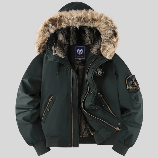 Padded Bomber Jacket Faux Fur Hood - Fashinoza