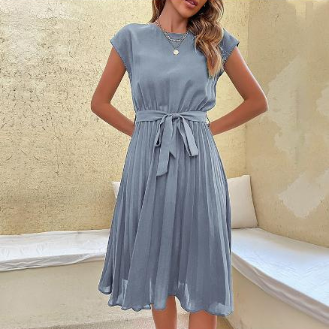 Women's Pleated Mini Dress Short Sleeve - Fashinoza