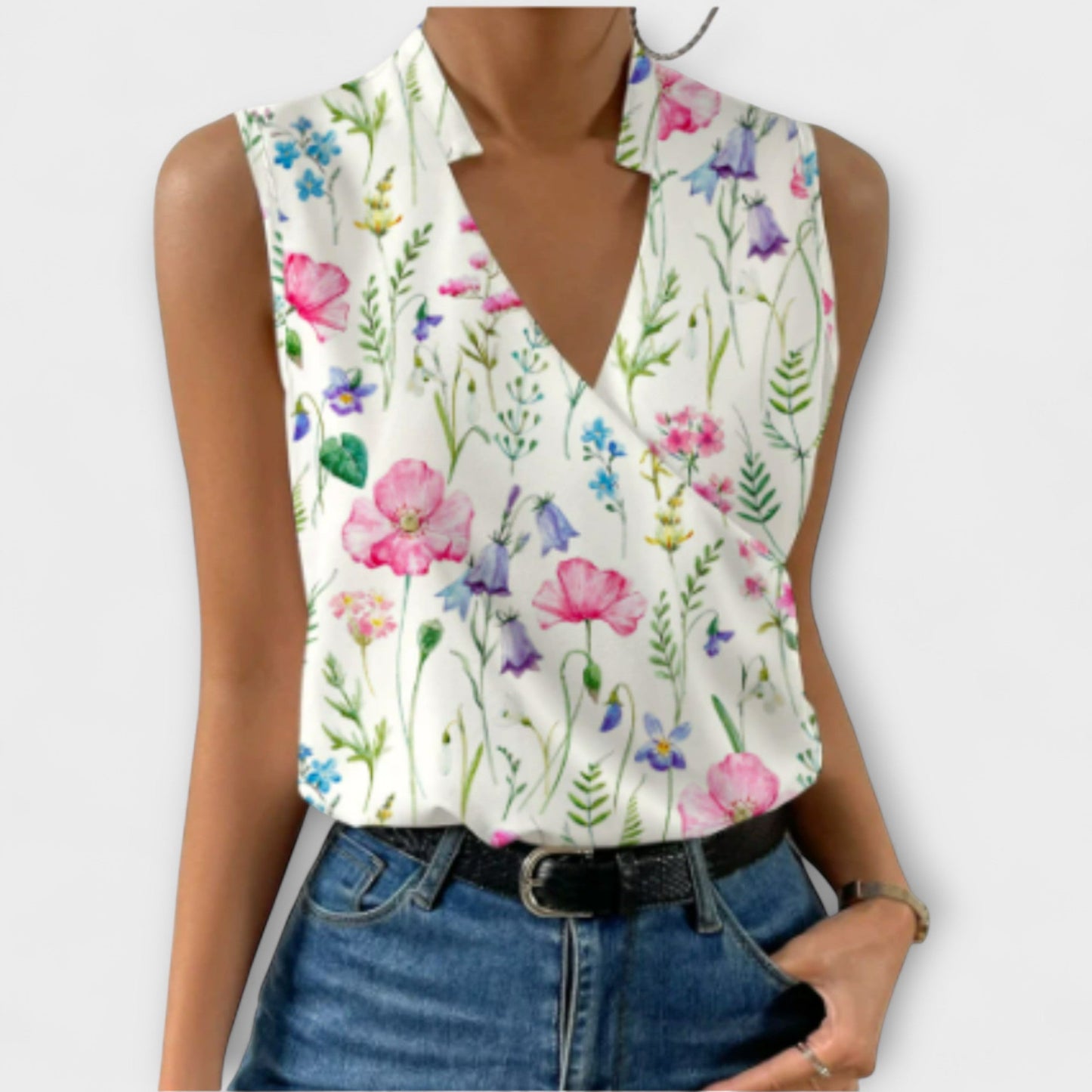 Women's V-Neck Wrap Sleevesless Blouse