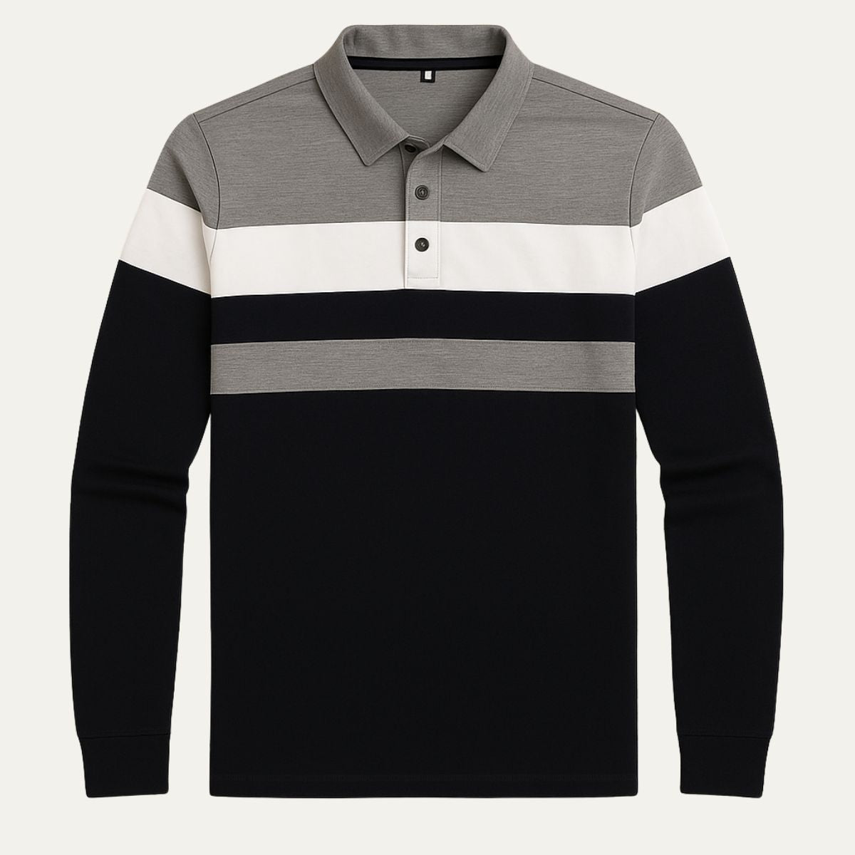 Men's Striped Long Sleeve Polo Shirt Cotton