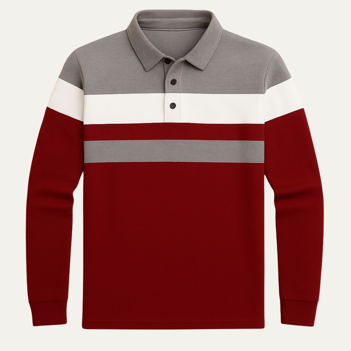 Men's Striped Long Sleeve Polo Shirt Cotton