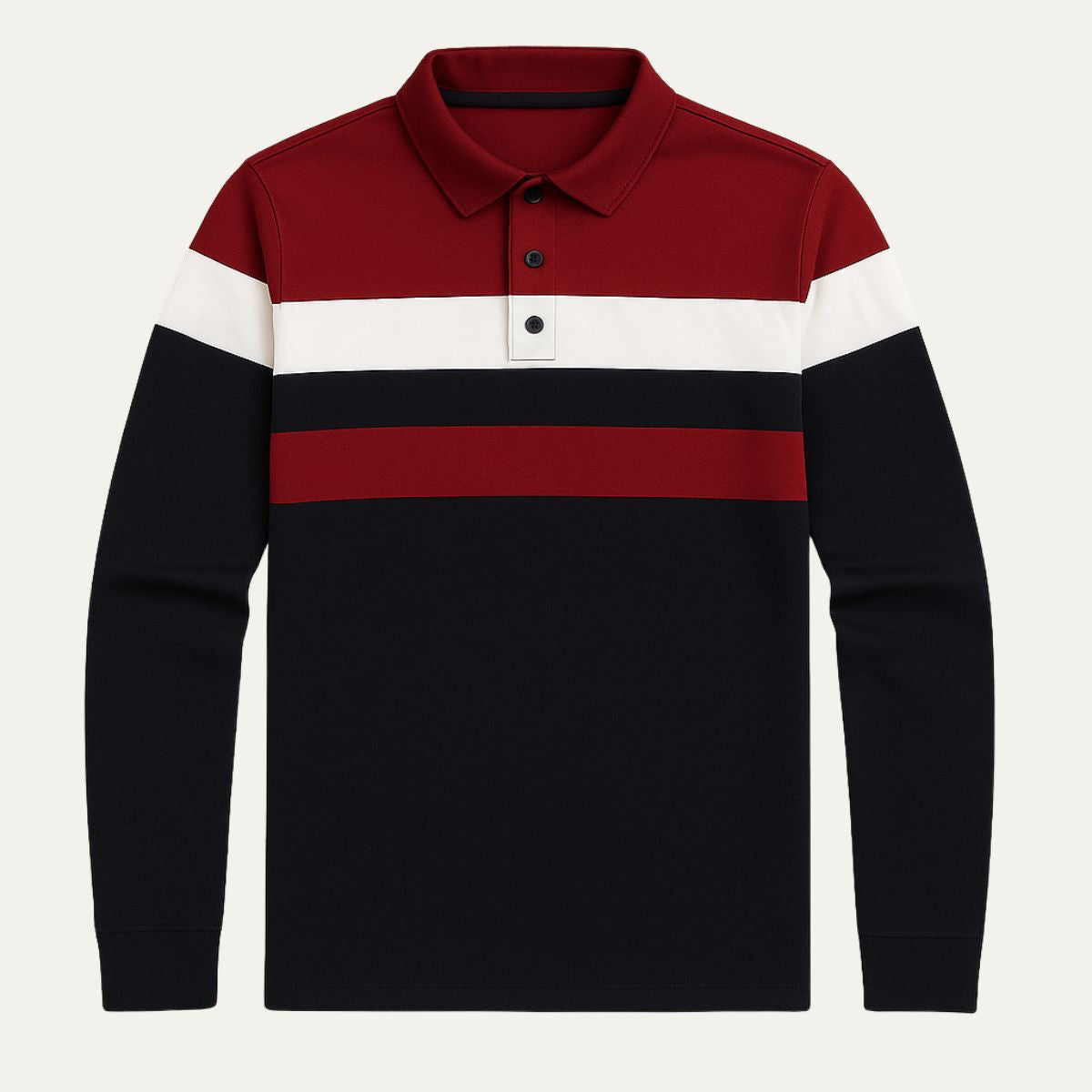 Men's Striped Long Sleeve Polo Shirt Cotton