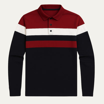 Men's Striped Long Sleeve Polo Shirt Cotton