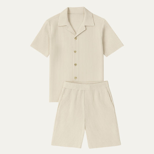 Linen Summer Pants Set Casual Beige - Fashinoza