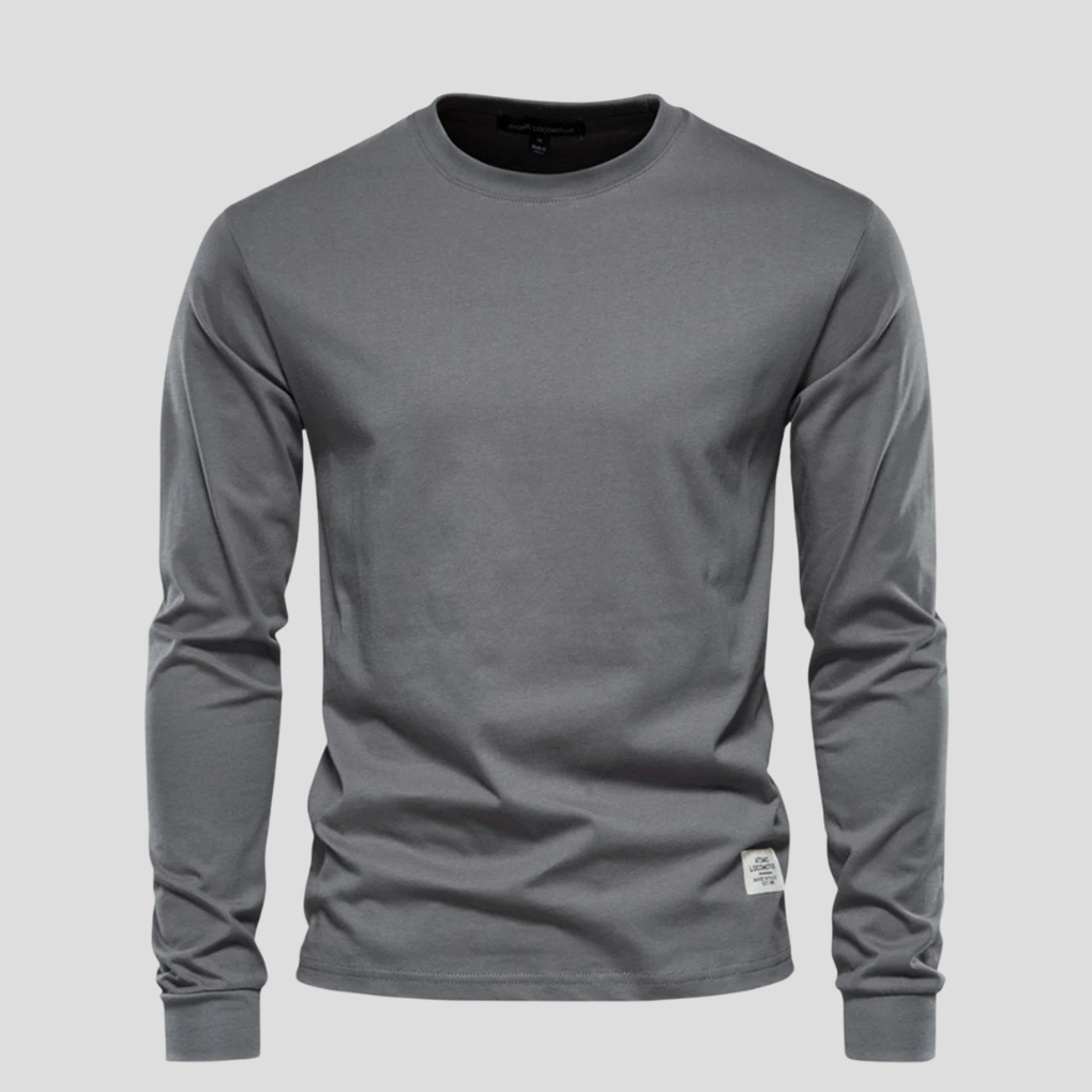 Men's Long Sleeve Round Neck Shirt Classic Cotton