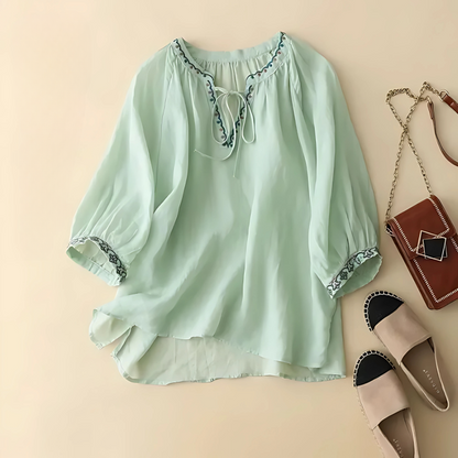 Women's Embroidered Blouse Summer Cotton
