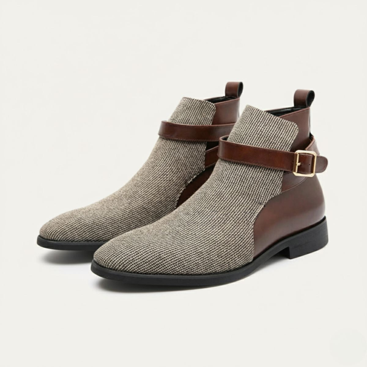 Men's Chelsea Boots Leather Buckle Brown - Fashinoza