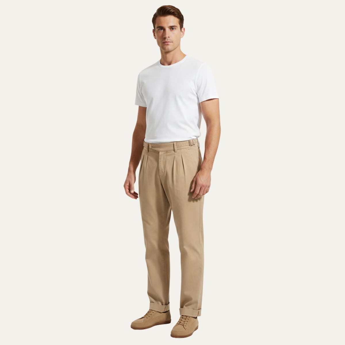 Men's Double Pleated Straight Leg Pants Casual Cotton