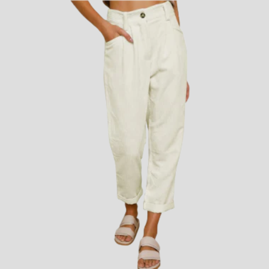 Corduroy Trousers Casual Textured Beige