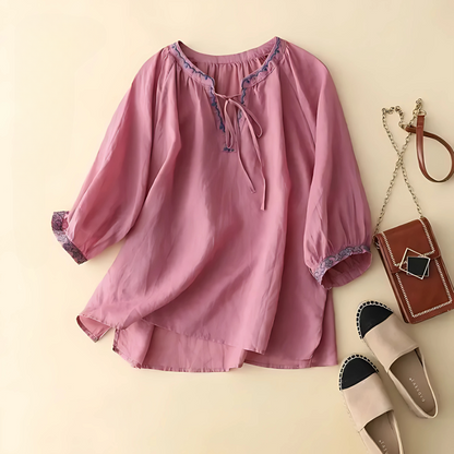 Women's Embroidered Blouse Summer Cotton
