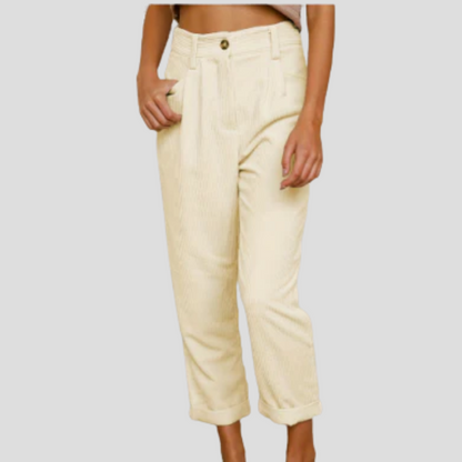 Corduroy Trousers Casual Textured Beige