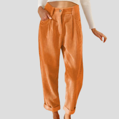 Corduroy Trousers Casual Textured Beige
