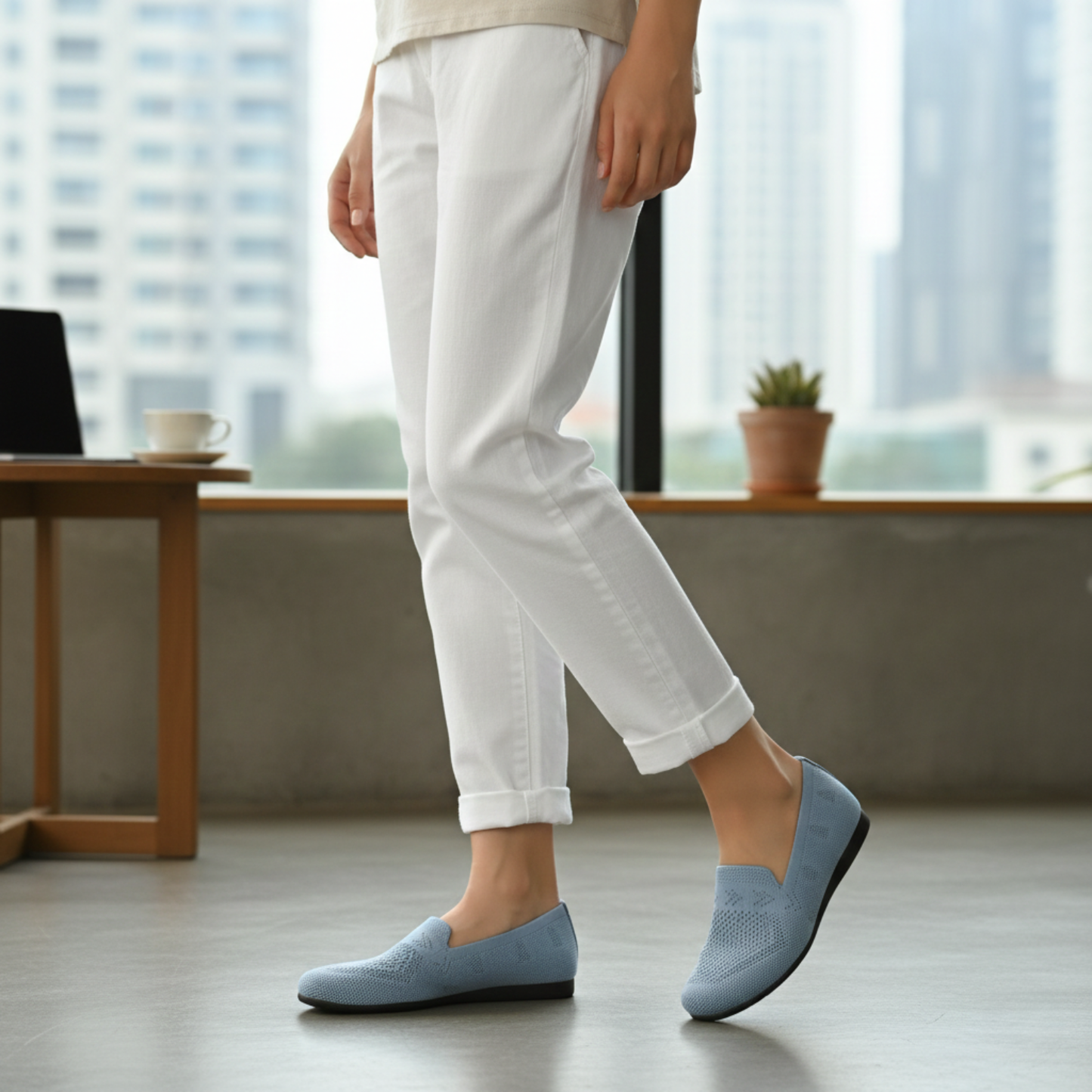 Women's Mesh Knit Square Toe Casual Slip On Flats
