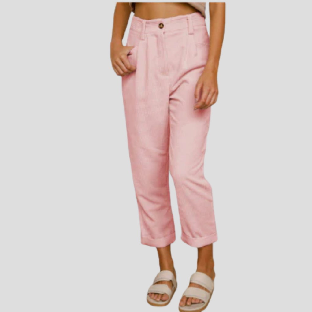 Corduroy Trousers Casual Textured Beige