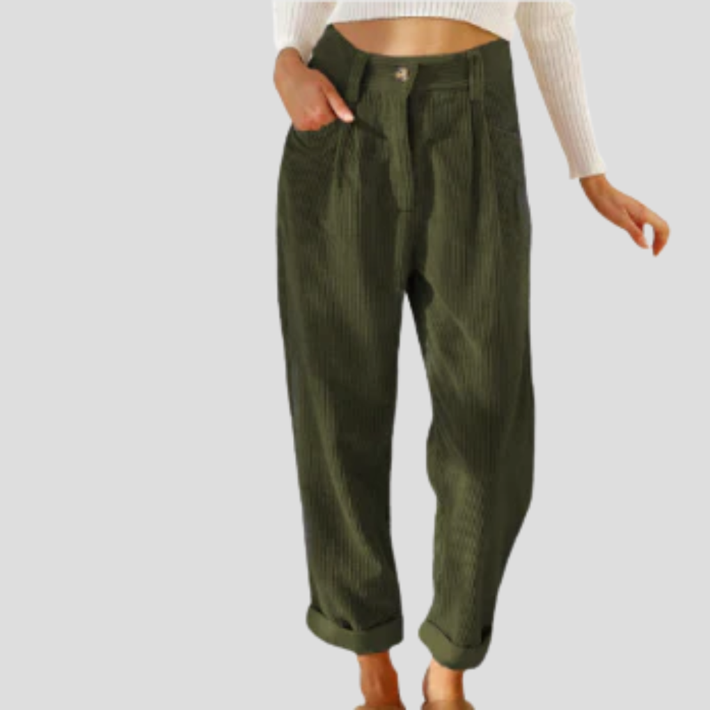Corduroy Trousers Casual Textured Beige