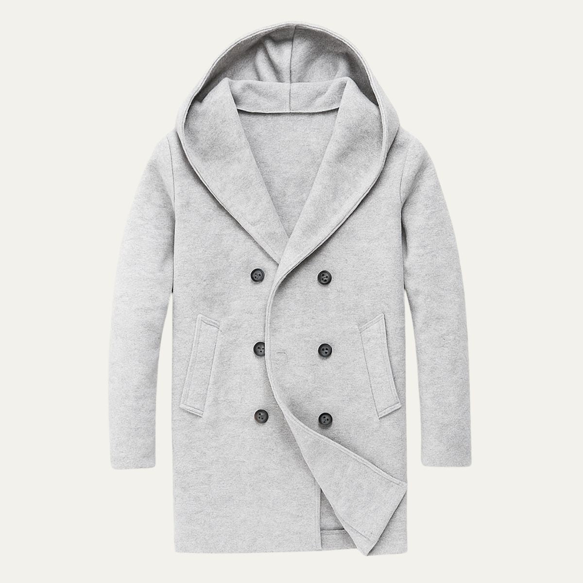 Men's Double Breasted Hooded Trench Coat - Fashinoza
