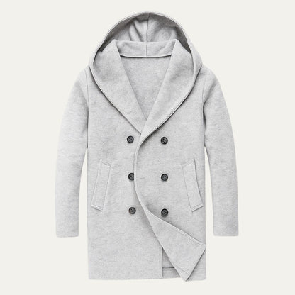 Men's Double Breasted Hooded Trench Coat - Fashinoza