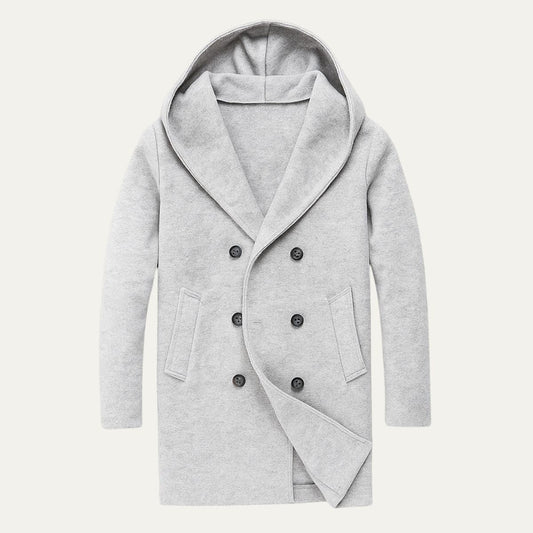 Men's Double Breasted Hooded Trench Coat - Fashinoza